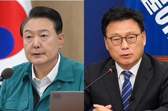 윤석열 대통령(좌)과 박광온 더불어민주당 원내대표(우). 사진 / ⓒ대통령실(좌), 시사포커스DB(우)