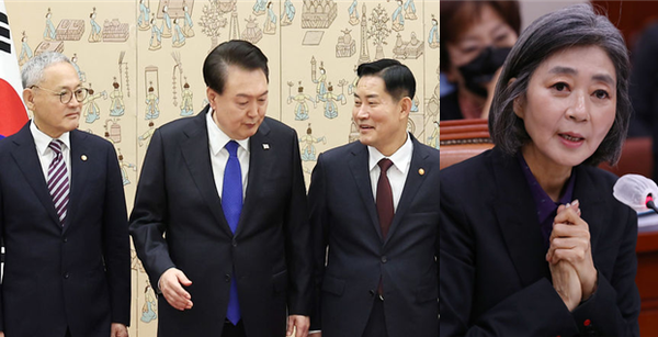 (왼쪽부터) 유인촌 문화체육관광부 장관, 윤석열 대통령, 신원식 국방부 장관, 김행 여성가족부 장관 후보자. 사진 / ⓒ뉴시스