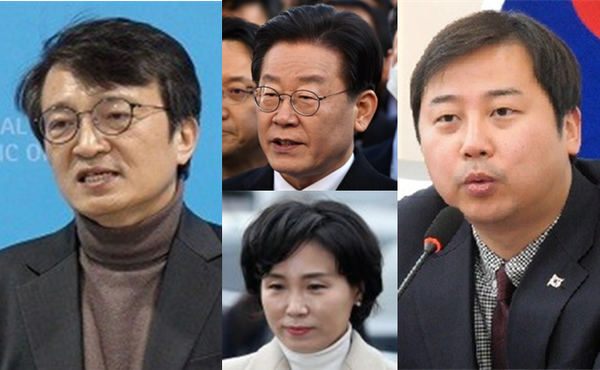 (왼쪽부터) 김의겸 더불어민주당 의원, 이재명 민주당 대표(중간 위), 이 대표의 부인인 김혜경씨(중간 아래), 장예찬 국민의힘 청년최고위원. 시사포커스DB