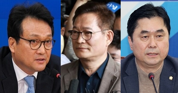 (왼쪽부터) 더불어민주당 안민석 의원, 돈봉투 사건 이후 탈당한 송영길 전 민주당 대표, 김종민 의원. 사진 / 시사포커스DB