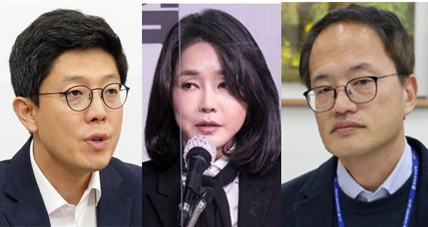 (왼쪽부터) 김병민 국민의힘 최고위원, 윤석열 대통령의 배우자인 김건희 여사, 박주민 더불어민주당 원내수석부대표. 시사포커스DB