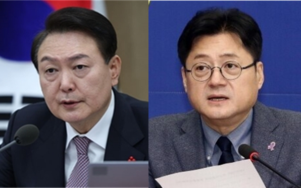 윤석열 대통령(좌)과 홍익표 더불어민주당 원내대표(우). 시사포커스DB