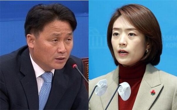 더불어민주당 김영진 당대표실 정무조정실장(좌)과 고민정 민주당 최고위원(우). 시사포커스DB