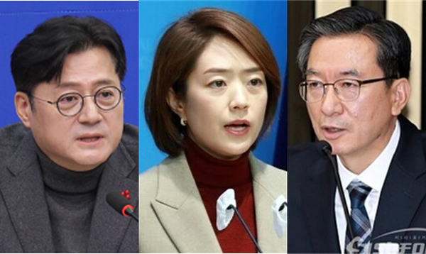 (왼쪽부터) 더불어민주당 홍익표 원내대표, 고민정 의원, 정성호 의원. 시사포커스DB