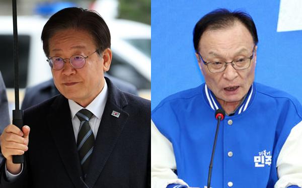 이재명 더불어민주당 대표가 29일 서울 서초구 서울중앙지법에서 열린 '대장동 배임 및 성남FC 뇌물 의혹'과 관련한 공판에 출석하고 있는 모습(좌)과 이해찬 상임 공동선거대책위원장이 지난 18일 서울 여의도 중앙당사에서 열린 선대위 회의에서 발언을 하고 있는 모습(우). 사진 / ⓒ뉴시스