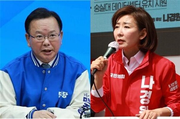 김부겸 더불어민주당 상임 공동선대위원장(좌)과 나경원 국민의힘 공동선대위원장(우). 시사포커스DB
