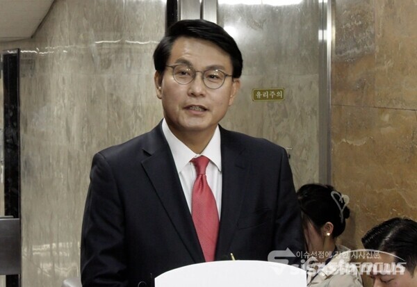 윤상현 국민의힘 의원이 지난달 29일 오전 국회에서 발언하고 있다. 사진 / 이훈 기자