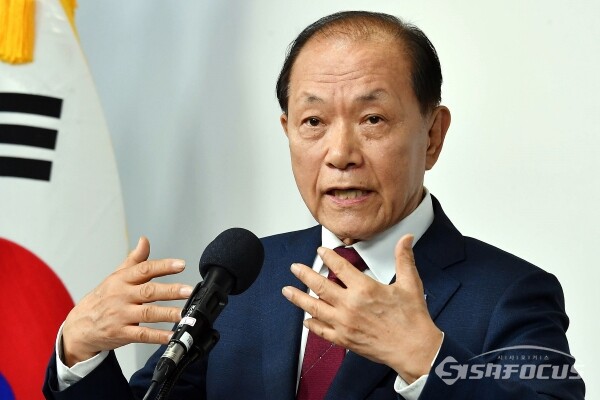 황우여 국민의힘 비상대책위원장이 지난 3일 서울 여의도 중앙당사에서 취임 입장 발표 인사말을 하고 있다. 사진 / 오 훈 기자