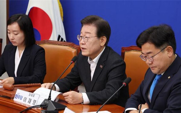 이재명 더불어민주당 대표가 5일 서울 여의도 국회 본청에서 열린 최고위원회의에서 모두발언하고 있다. ⓒ뉴시스