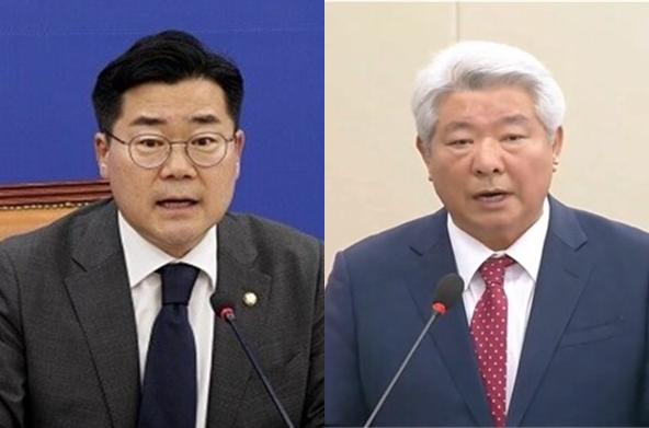 박찬대 더불어민주당 당대표 직무대행 겸 원내대표(좌)와 김홍일 방송통신위원장(우). 시사포커스DB