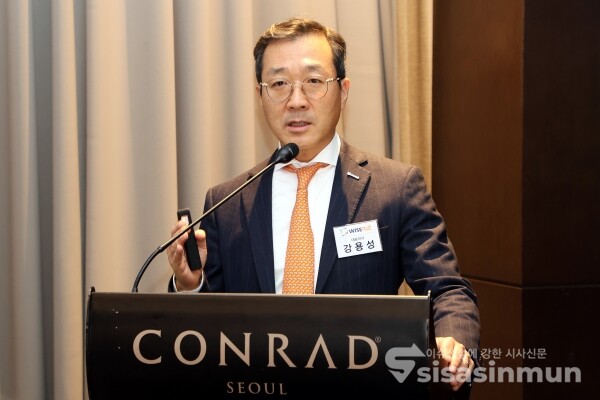 8일 강용성 와이즈넛 대표가 사업 전략 및 향후 성장 계획에 대해 소개하고 있다. [사진 /오훈 기자]