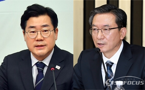 더불어민주당 박찬대 원내대표(좌)와 정성호 의원(우). 시사포커스DB