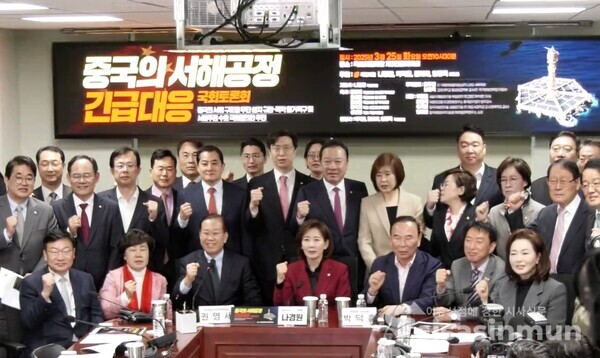 25일 국민의힘 나경원, 박덕흠, 김미애, 임종득 의원실 주최 중국의 서해공정 긴급대응 국회 토론회 모습. 사진 / 이훈 기자