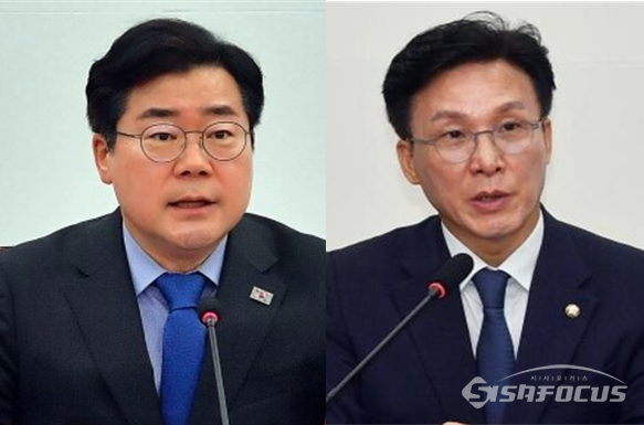 더불어민주당 박찬대 원내대표(좌)와 김민석 수석 최고위원(우). 시사포커스DB