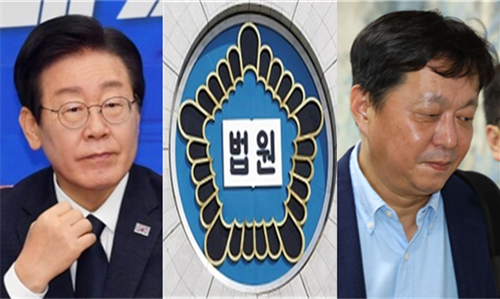 (왼쪽부터) 이재명 더불어민주당 대선 후보, 법원 외벽에 부착되어 있는 법원 상징 마크, 이 후보의 최측근인 정진상 전 당대표실 정무조정실장. 사진 / ⓒ시사포커스DB(좌·중), ⓒ뉴시스(우)