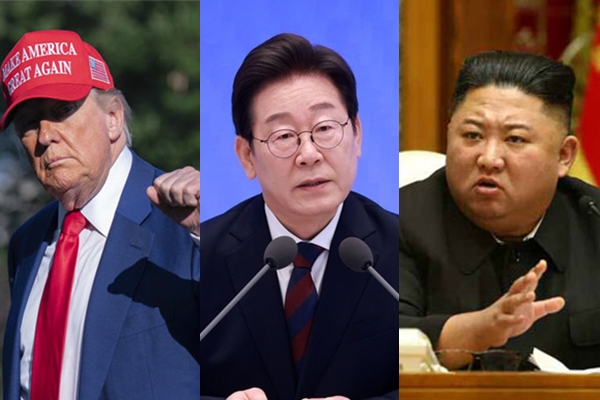 트럼프 미국 대통령(좌), 이재명 대통령(중), 김정은 북한 국무위원장(우). ⓒ뉴시스